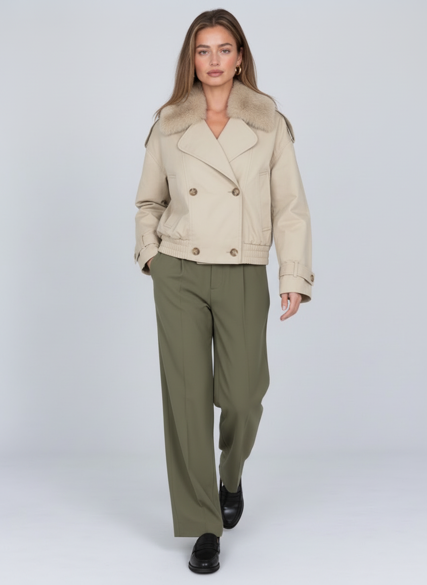 Kléber Faux Fur Collar Cropped Jacket by Joeve Paris - view 1