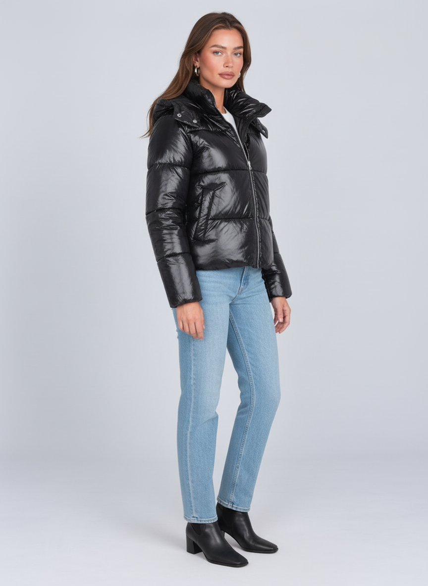 Rivoli Glossy Cropped Puffer Jacket by Joeve Paris - view 1