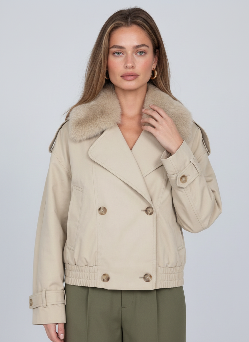 Kléber Faux Fur Collar Cropped Jacket by Joeve Paris - view 2