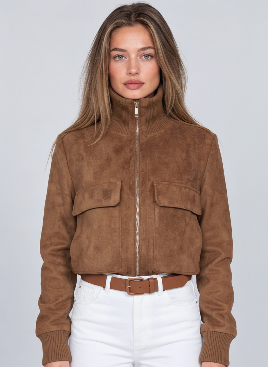 Montparnasse Suede-Effect Aviator Jacket by Joeve Paris - view 2