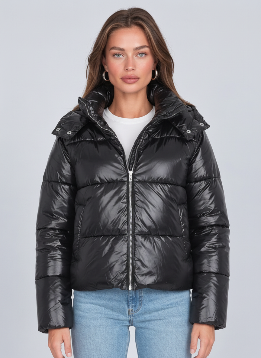 Rivoli Glossy Cropped Puffer Jacket by Joeve Paris - view 2