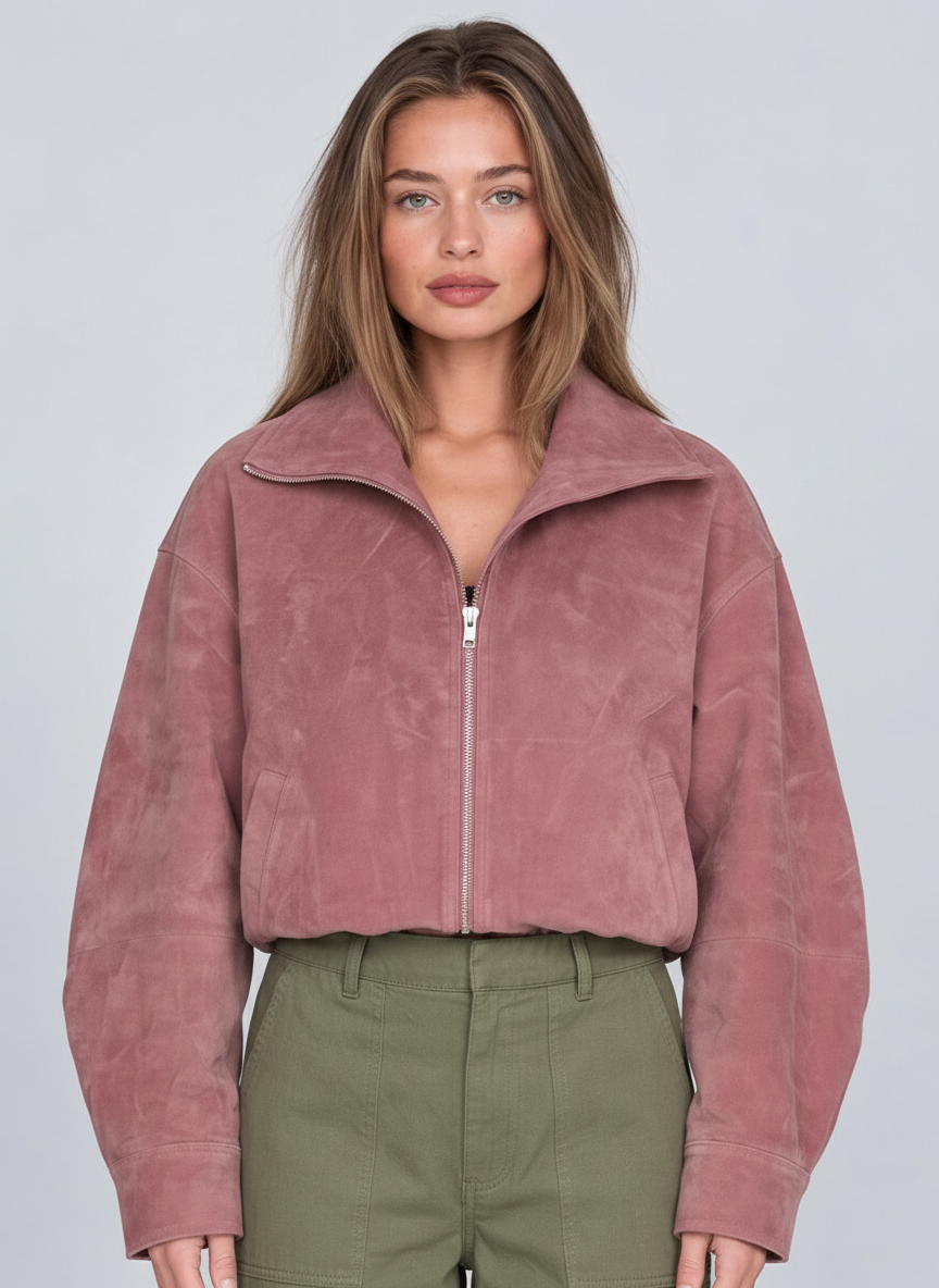 Marais Pink Faux Suede Oversized Bomber by Joeve Paris - view 2