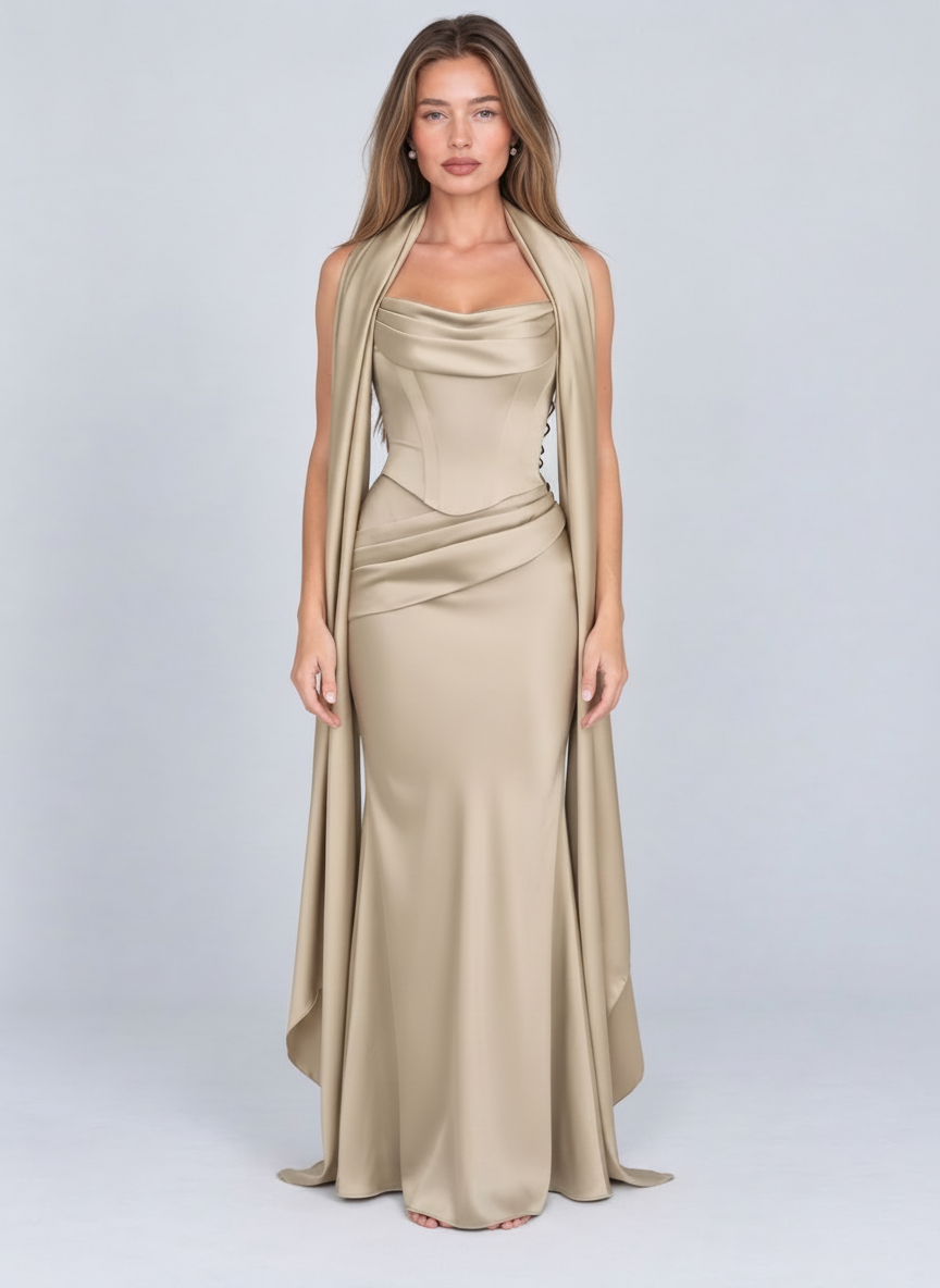 Opéra Champagne Satin Corset Gown by Joeve Paris - view 2