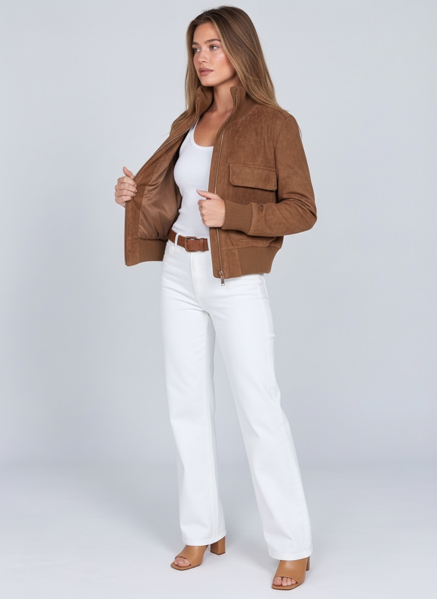 Montparnasse Suede-Effect Aviator Jacket by Joeve Paris - view 3