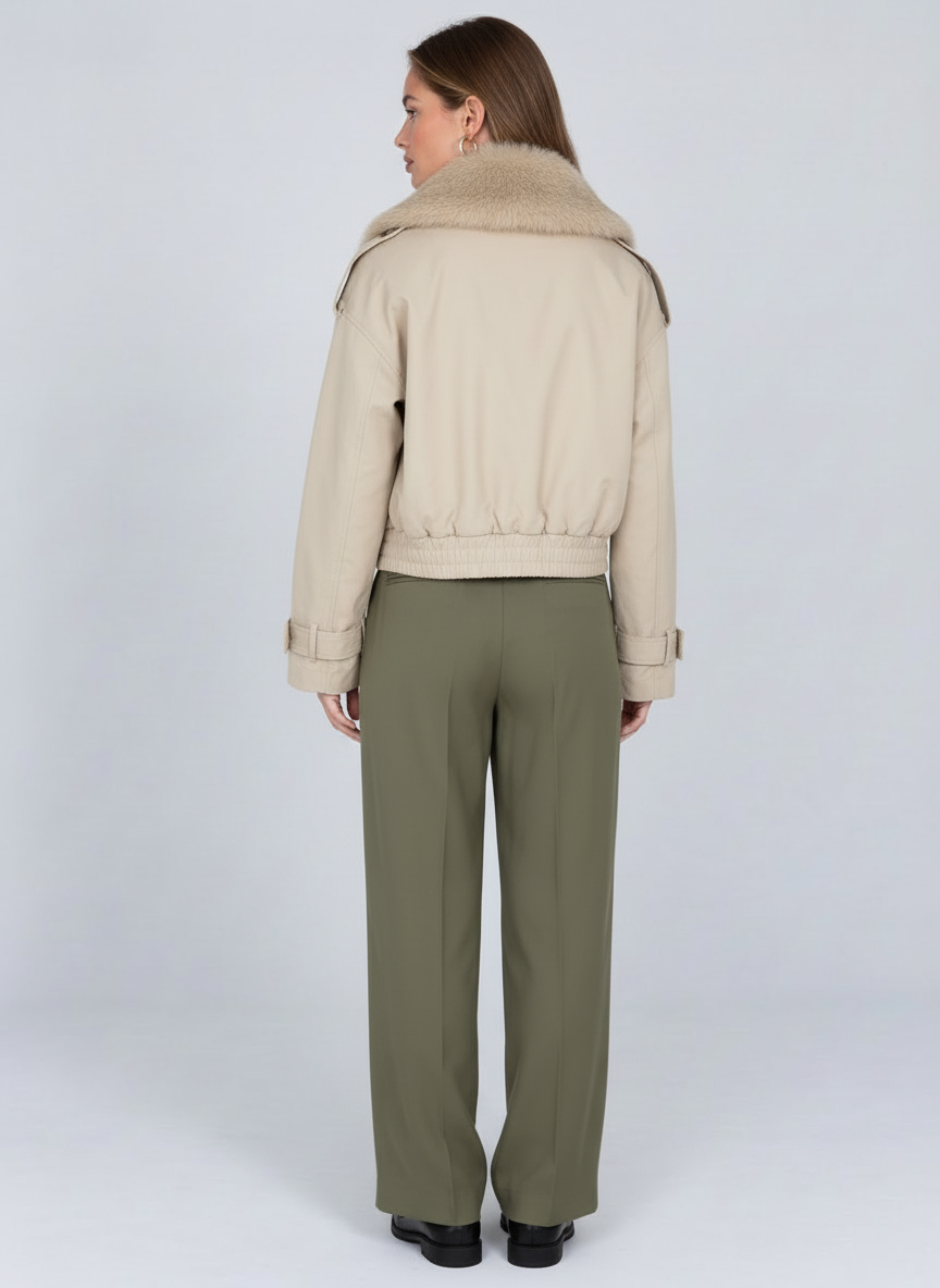 Kléber Faux Fur Collar Cropped Jacket by Joeve Paris - view 3