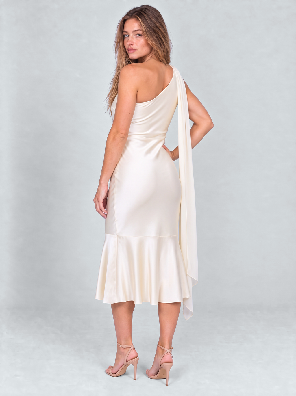 Montaigne Satin One-Shoulder Midi Dress by Joeve Paris - view 3
