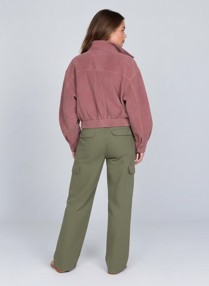 Marais Pink Faux Suede Oversized Bomber by Joeve Paris - view 3