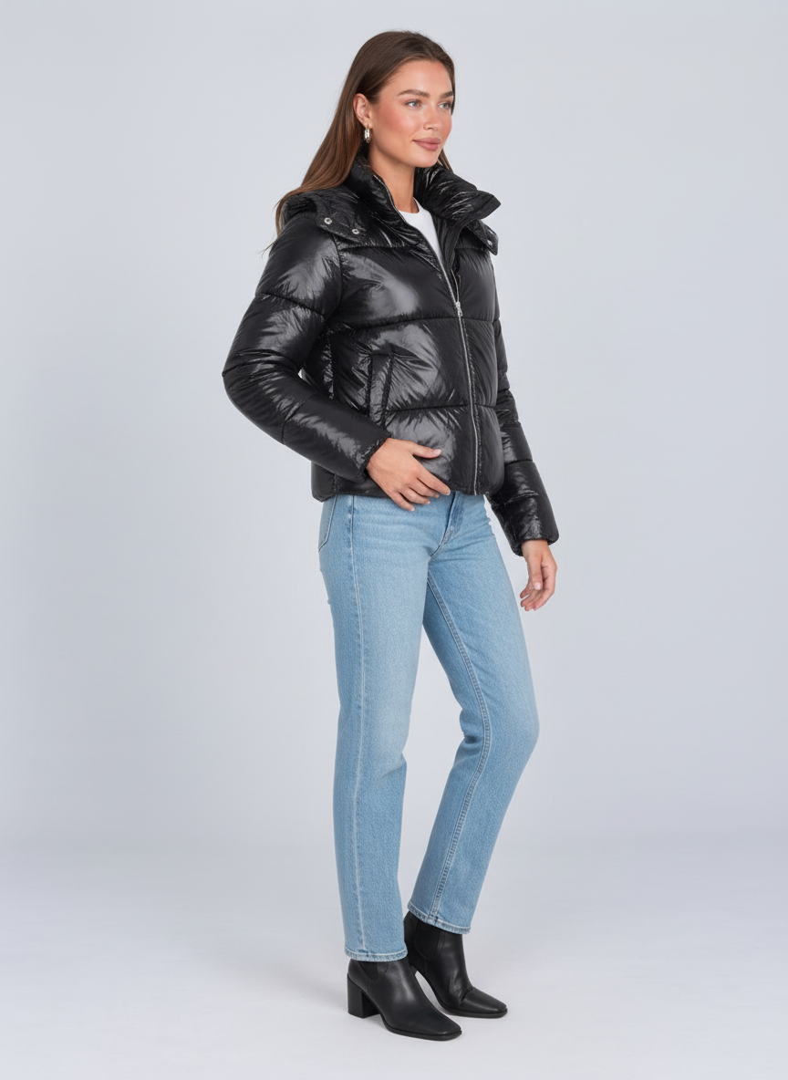 Rivoli Glossy Cropped Puffer Jacket by Joeve Paris - view 4